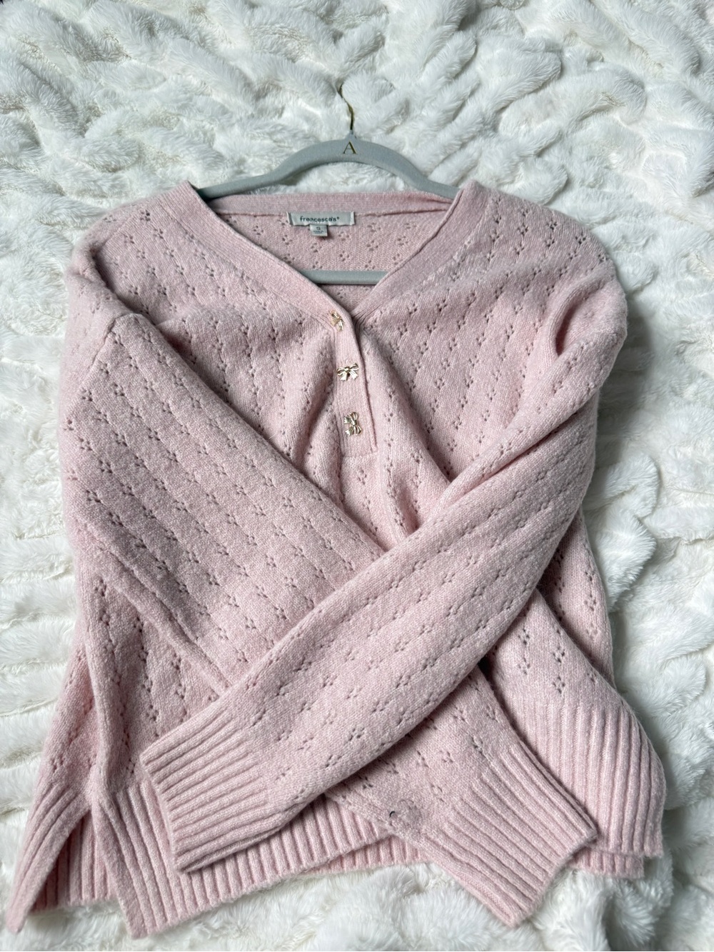 Franco Sarto Light Pink Eyelet Knit V-Neck Cardigan